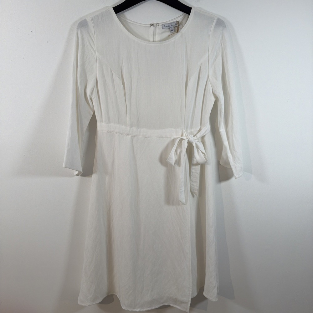 Stevie Hender White Wrap Midi Dress Large NWT Rayon Lined 3/4 Sleeve Tie Waist - Picture 4 of 11